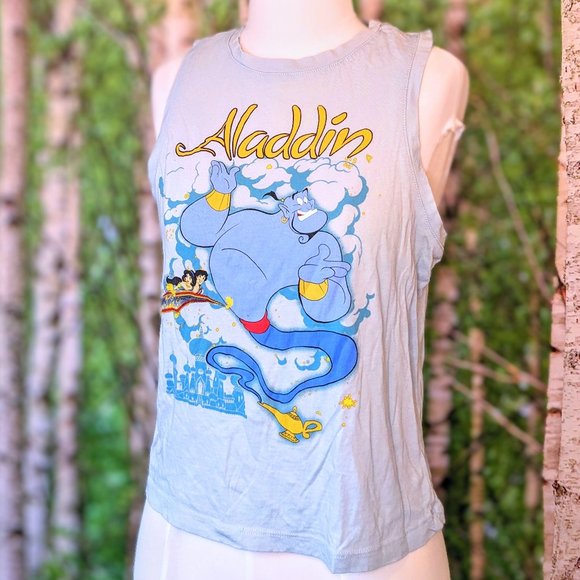 Disney grunge Aladdin cotton muscle tee tank top in blue grey, size XS - Picture 1 of 4